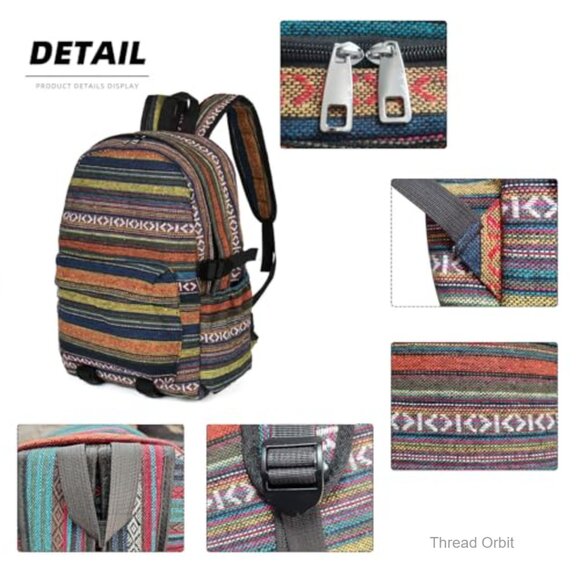 Vintage Boho Backpack Purse, Adjustable Strap, Large Capacity Daypack